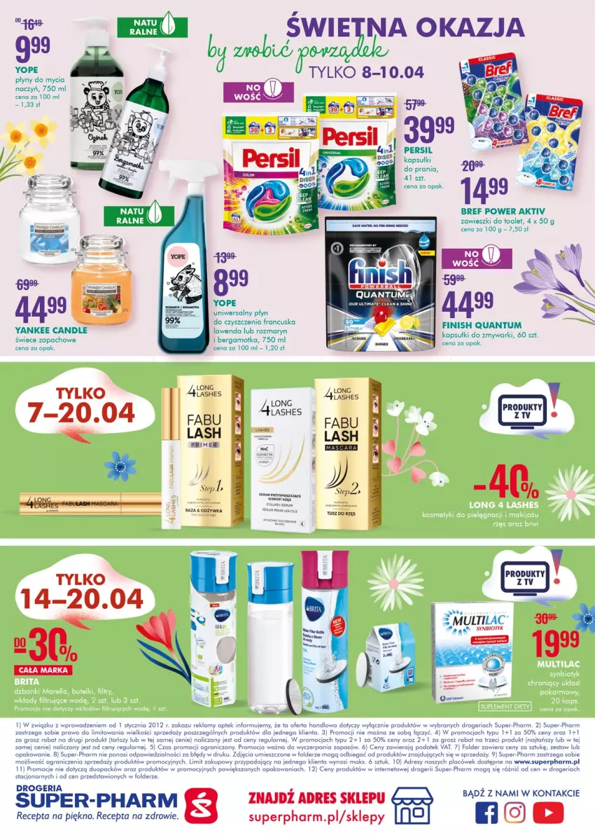 Gazetka promocyjna Super Pharm - Gazetka - ważna 07.04 do 20.04.2022 - strona 20 - produkty: Bref, Do mycia naczyń, Dres, Fa, Finish, Gra, Kapsułki do prania, Multilac, Odżywka, Persil, Synbiotyk, Tusz, Yope, Zawieszki, Zdrowie, Zmywarki