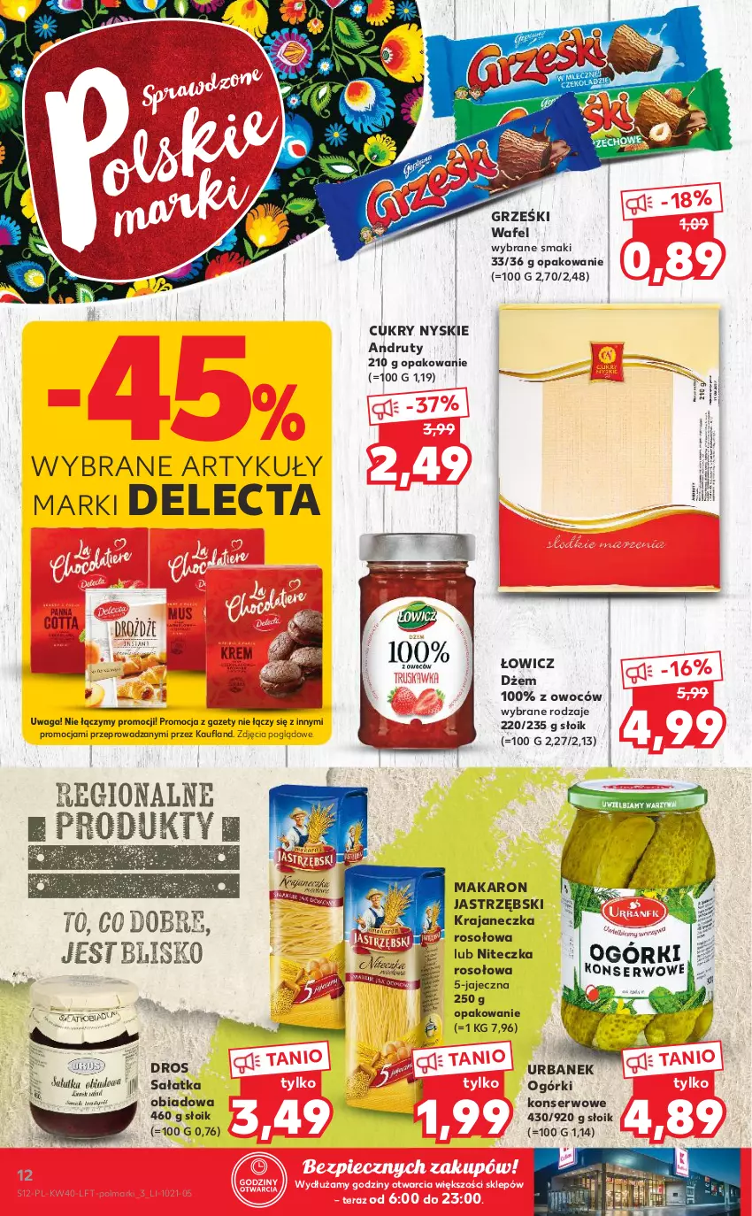 Gazetka promocyjna Kaufland - OFERTA TYGODNIA - ważna 07.10 do 13.10.2021 - strona 12 - produkty: Delecta, Dżem, Grześki, Makaron, Ogórki konserwowe, Olma, Piec, Sałat, Sałatka, Ser, Tera, Waga