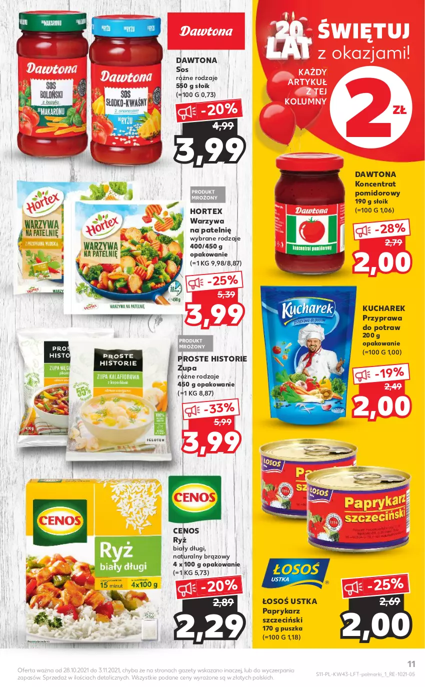 Gazetka promocyjna Kaufland - OFERTA TYGODNIA - ważna 28.10 do 03.11.2021 - strona 11 - produkty: Cenos, Dawtona, Hortex, Koncentrat pomidorowy, Kucharek, Olma, Papryka, Paprykarz, Paprykarz szczeciński, Przyprawa do potraw, Ryż, Ryż biały, Sos, Warzywa, Zupa