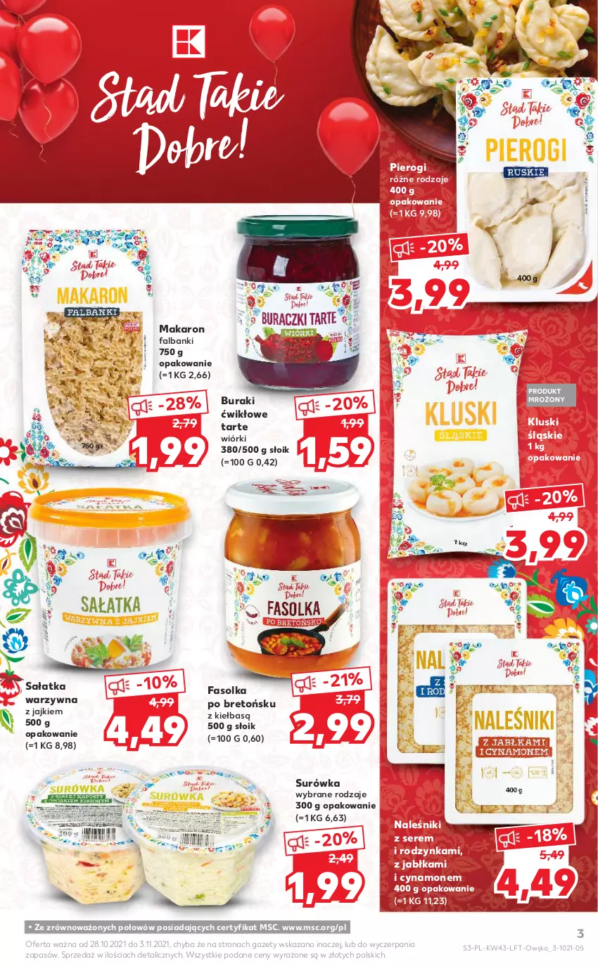 Gazetka promocyjna Kaufland - OFERTA TYGODNIA - ważna 28.10 do 03.11.2021 - strona 3 - produkty: Buraki, Fa, Jabłka, Makaron, Naleśniki, Pierogi, Sałat, Sałatka, Sałatka warzywna, Ser, Surówka