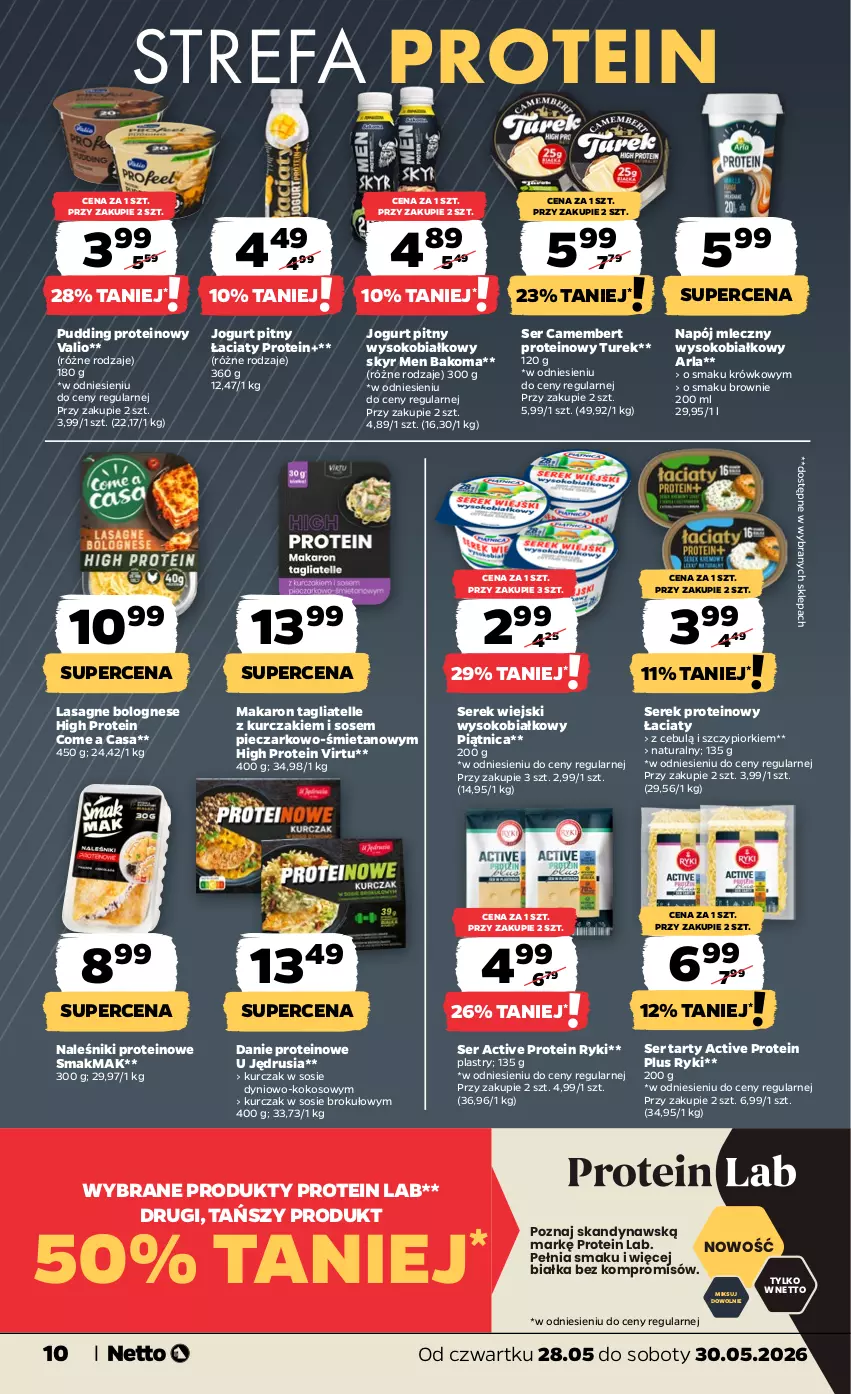 Gazetka promocyjna Netto - Od Czwartku - ważna 28.05 do 30.05.2026 - strona 10 - produkty: Bakoma, Brownie, Camembert, Fa, Jogurt, Jogurt pitny, Kokos, Kurczak, Lasagne, Lasagne bolognese, Makaron, Naleśniki, Napój, Napój mleczny, Piątnica, Piec, Pudding, Ser, Serek, Serek wiejski, Sok, Sos, Tagliatelle, Virtu