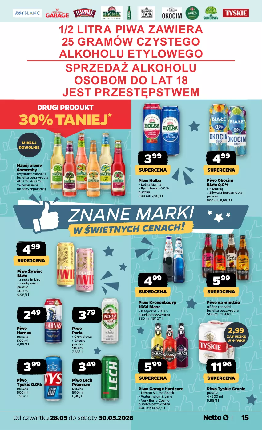Gazetka promocyjna Netto - Od Czwartku - ważna 28.05 do 30.05.2026 - strona 15 - produkty: Gra, Harnaś, Imbir, Koc, Lech Premium, Melon, Napój, Okocim, Perła, Piwa, Piwo, Por, Somersby, Tyskie