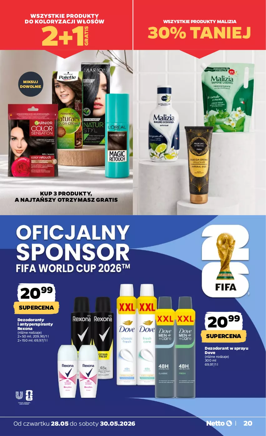 Gazetka promocyjna Netto - Od Czwartku - ważna 28.05 do 30.05.2026 - strona 20 - produkty: Antyperspirant, Dezodorant, Dove, Gra, Malizia, Rexona