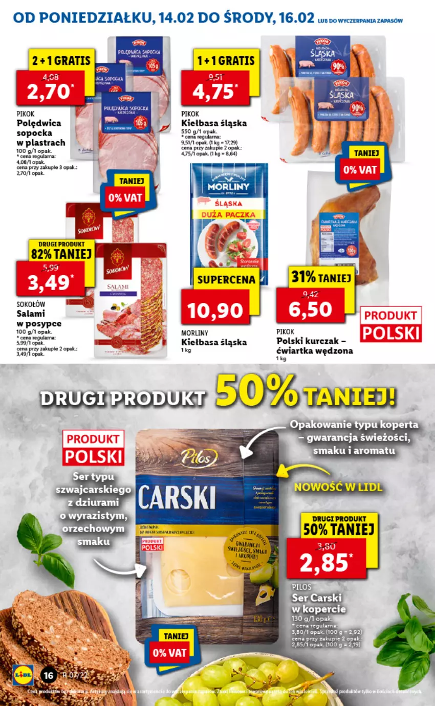 Gazetka promocyjna Lidl - GAZETKA - ważna 14.02 do 16.02.2022 - strona 16 - produkty: Cars, Gra, Kiełbasa, Kiełbasa śląska, Kurczak, Mus, PIKOK, Polędwica, Salami, Sok