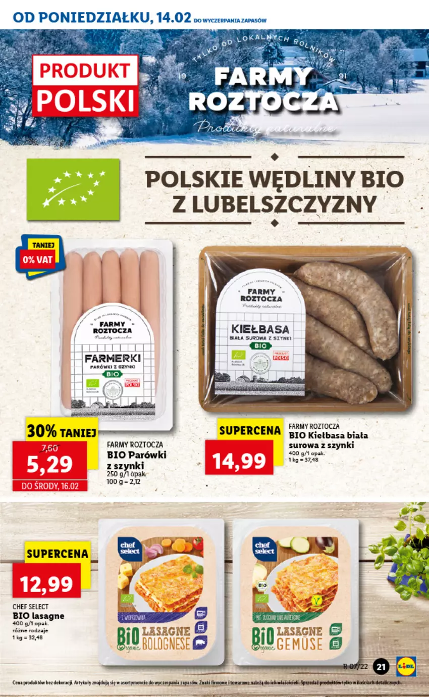 Gazetka promocyjna Lidl - GAZETKA - ważna 14.02 do 16.02.2022 - strona 21 - produkty: Fa, Kiełbasa, Kiełbasa biała, Lasagne, Parówki, Parówki z szynki, Por