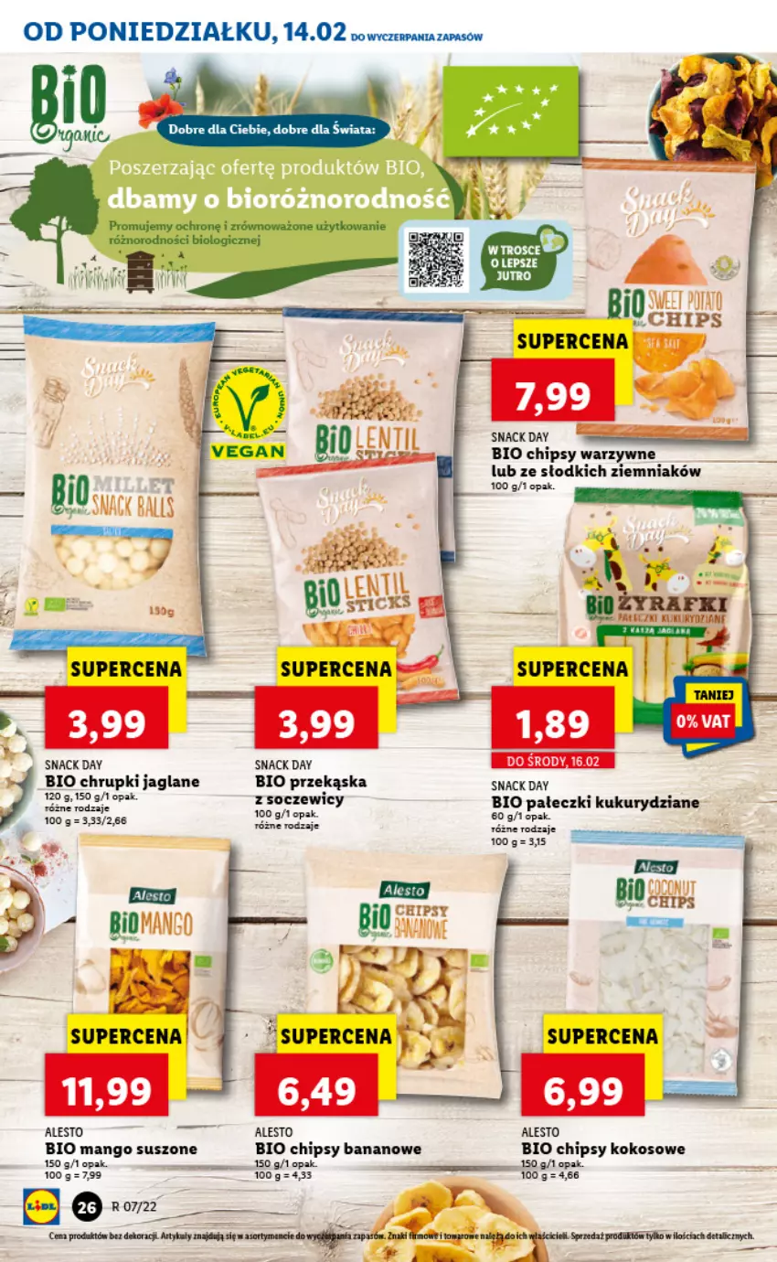 Gazetka promocyjna Lidl - GAZETKA - ważna 14.02 do 16.02.2022 - strona 26 - produkty: Chipsy, Chrupki, Kokos, Mango, Mango suszone