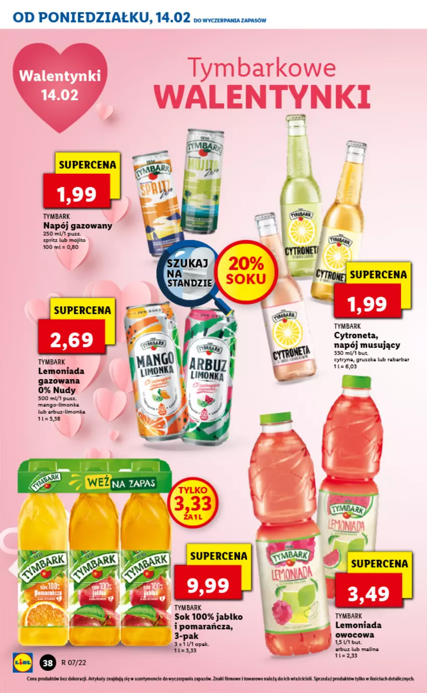 Gazetka promocyjna Lidl - GAZETKA - ważna 14.02 do 16.02.2022 - strona 38 - produkty: Arbuz, Lemoniada, Limonka, Mus, Napój, Napój gazowany, Napój musujący, Sok, Tymbark