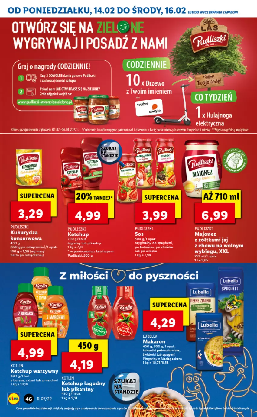 Gazetka promocyjna Lidl - GAZETKA - ważna 14.02 do 16.02.2022 - strona 46 - produkty: Gra, Gry, Ketchup, Kotlin, Kukurydza, Majonez, Makaron, Mus, Pingwin, Por, Pudliszki, Ser, Sos