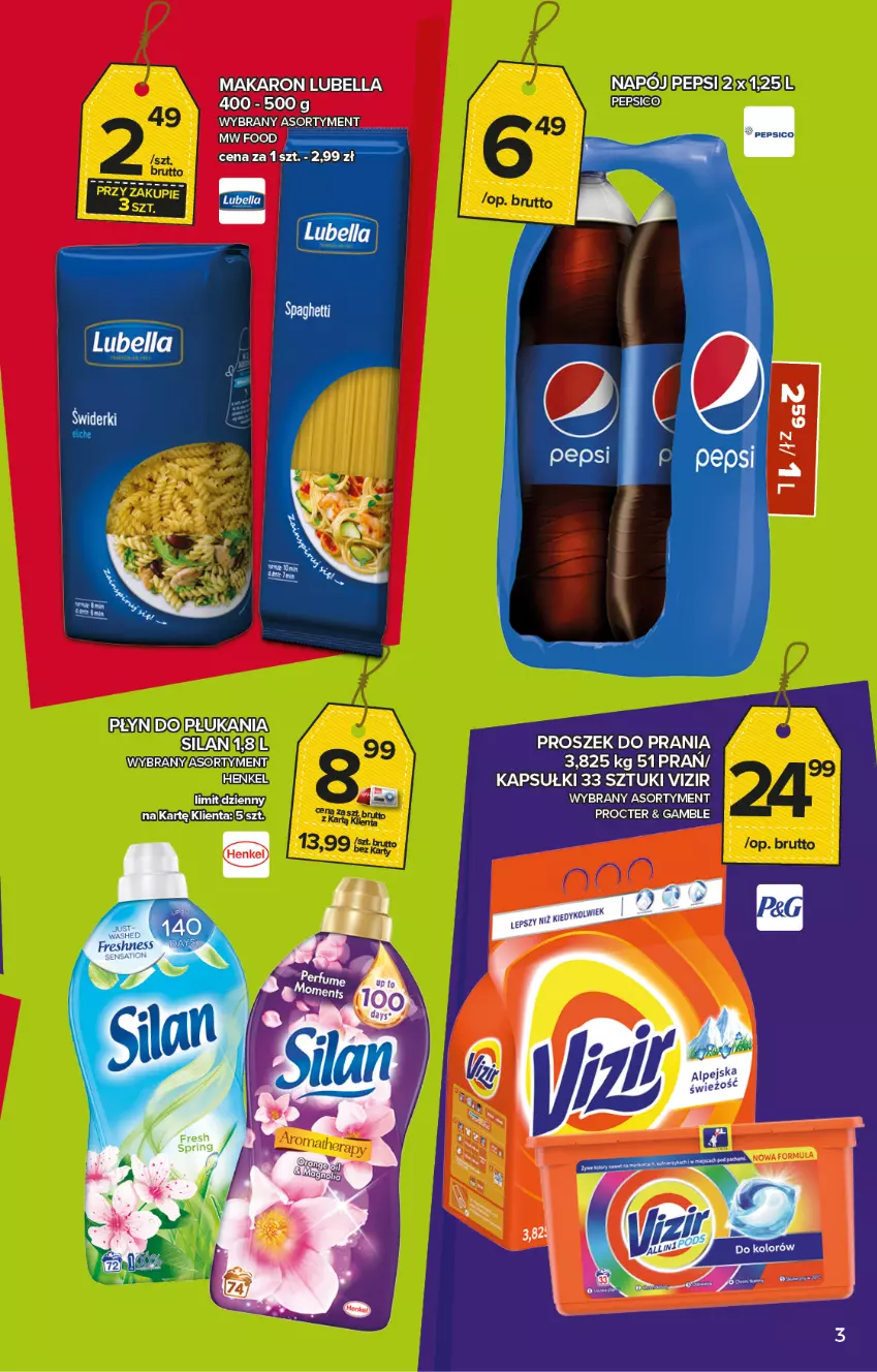 Gazetka promocyjna Topaz - Gazetka - ważna 08.07 do 14.07.2021 - strona 3 - produkty: Bell, Bella, Lubella, Makaron, Pepsi, Proszek do prania, Silan, Vizir