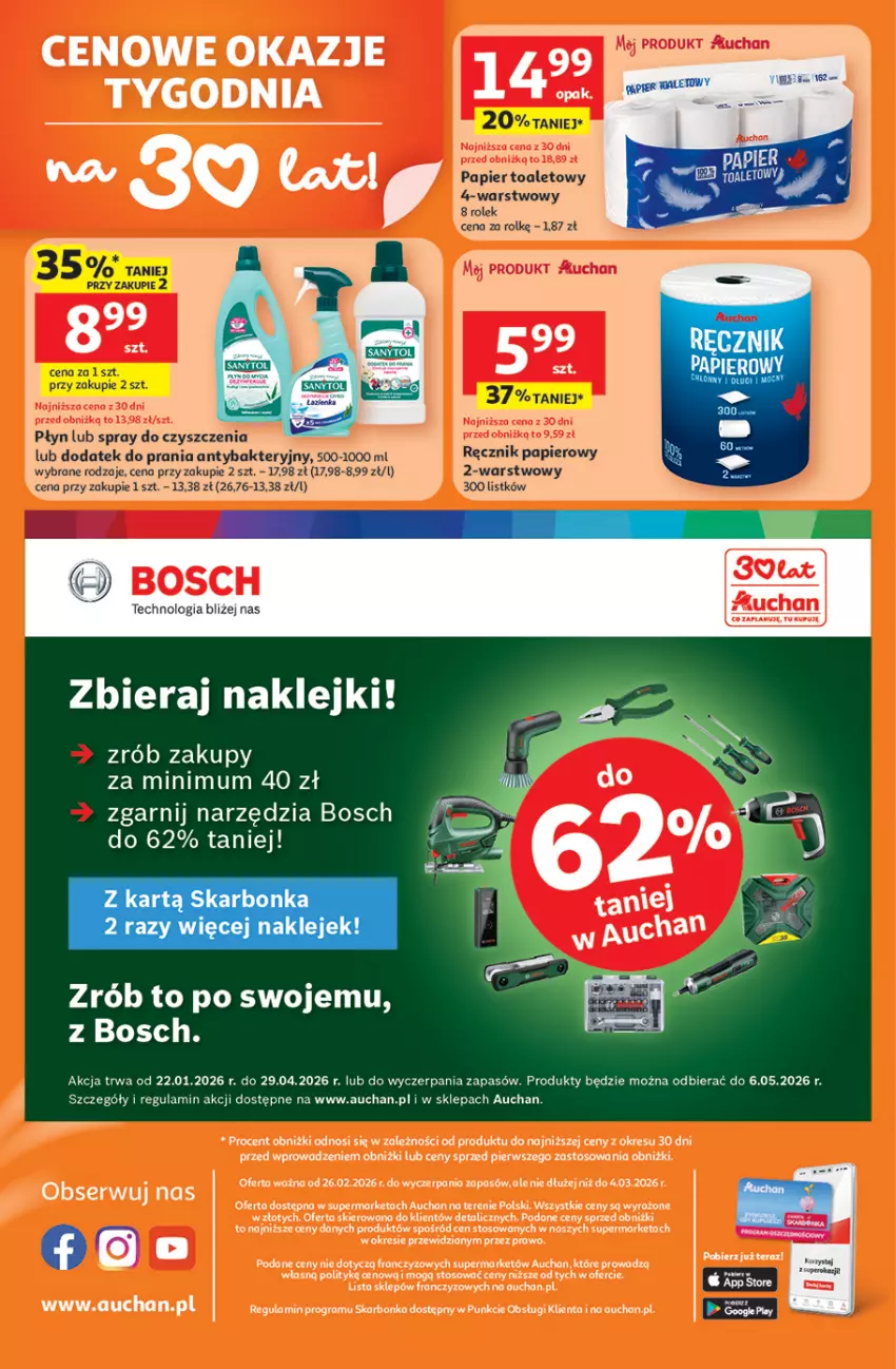 Gazetka promocyjna Auchan - 30 Lat Supermarket - ważna 26.02 do 04.03.2026 - strona 8 - produkty: Bosch, Gra, Klej, Papier, Papier toaletowy, Ręcznik, Ser, Spray do czyszczenia