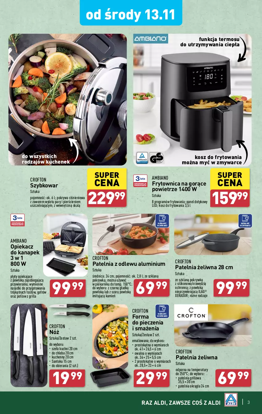 Gazetka promocyjna Aldi - Artykuły przemysłowe i tekstylia - ważna 13.11 do 16.11.2024 - strona 3 - produkty: Chleb, Fa, Forma do pieczenia, Gra, Grill, Kosz, Opiekacz do kanapek, Patelnia, Patelnia grillowa, Piec, Piekarnik, Pokrywa, Por, Szybkowar, Termos