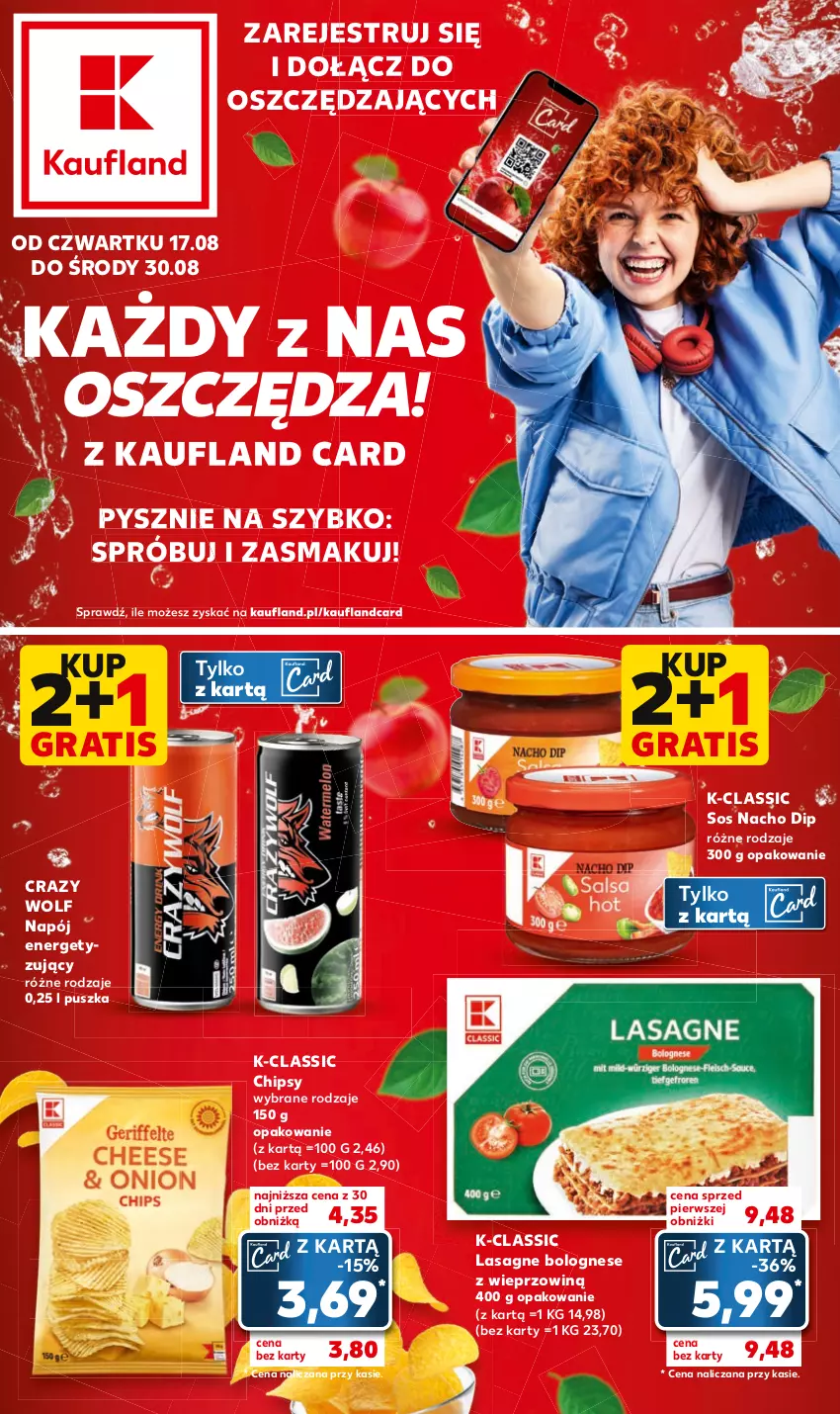 Gazetka promocyjna Kaufland - Kaufland - ważna 17.08 do 30.08.2023 - strona 1 - produkty: Chipsy, Gra, Lasagne, Lasagne bolognese, Napój, Sos