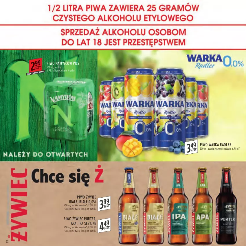 Gazetka promocyjna Stokrotka - Katalog łap okazję - ważna 14.07 do 27.07.2022 - strona 22 - produkty: Namysłów, Piwo, Por, Radler, Warka