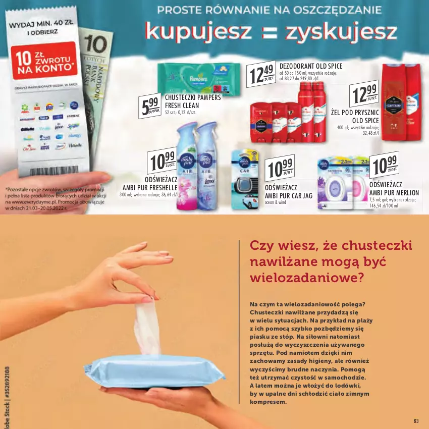 Gazetka promocyjna Stokrotka - Katalog łap okazję - ważna 14.07 do 27.07.2022 - strona 63 - produkty: Ambi Pur, Chusteczki, Danio, Dezodorant, Lion, Namiot, Old Spice, Pampers, Pur