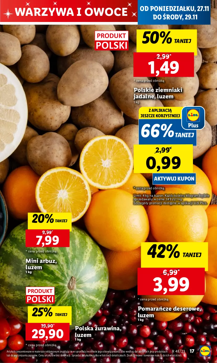 Gazetka promocyjna Lidl - GAZETKA - ważna 27.11 do 29.11.2023 - strona 27 - produkty: Arbuz, Deser, Gra, Olej, Owoce, Pomarańcze, Ser, Warzywa, Warzywa i owoce, Ziemniaki