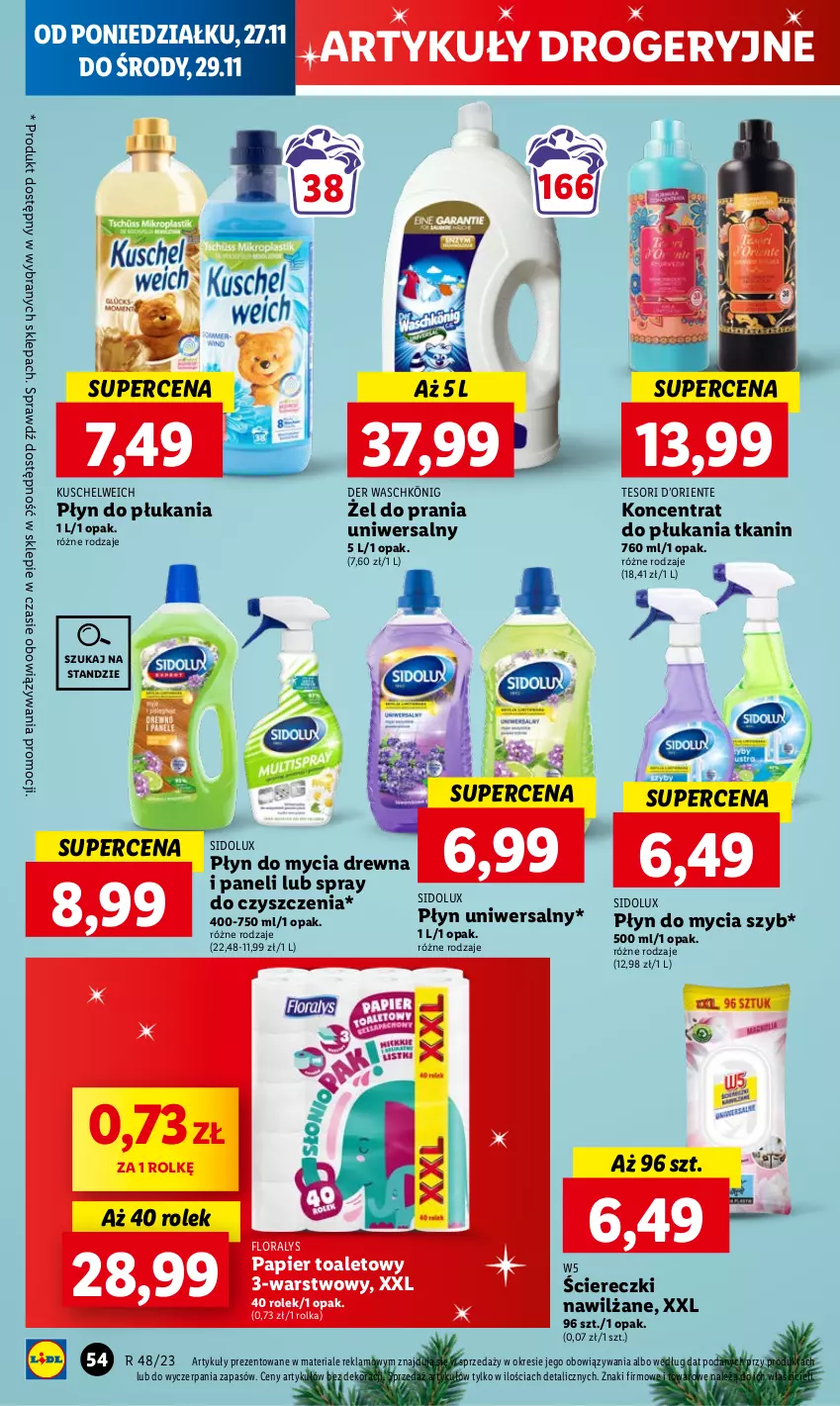 Gazetka promocyjna Lidl - GAZETKA - ważna 27.11 do 29.11.2023 - strona 68 - produkty: Flora, König, Papier, Papier toaletowy, Płyn do mycia, Płyn do płukania, Sidolux, Spray do czyszczenia