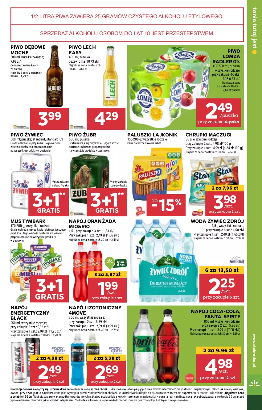 Gazetka promocyjna Stokrotka - Supermarket - ważna 16.01 do 22.01.2025 - strona 19 - produkty: Chrupki, Coca-Cola, Fa, Fanta, Gra, Lack, Lajkonik, Mięso, Mus, Napój, Napój energetyczny, Napój izotoniczny, Oranżada, Owoce, Piwa, Piwo, Por, Radler, Sprite, Tymbark, Warzywa, Woda