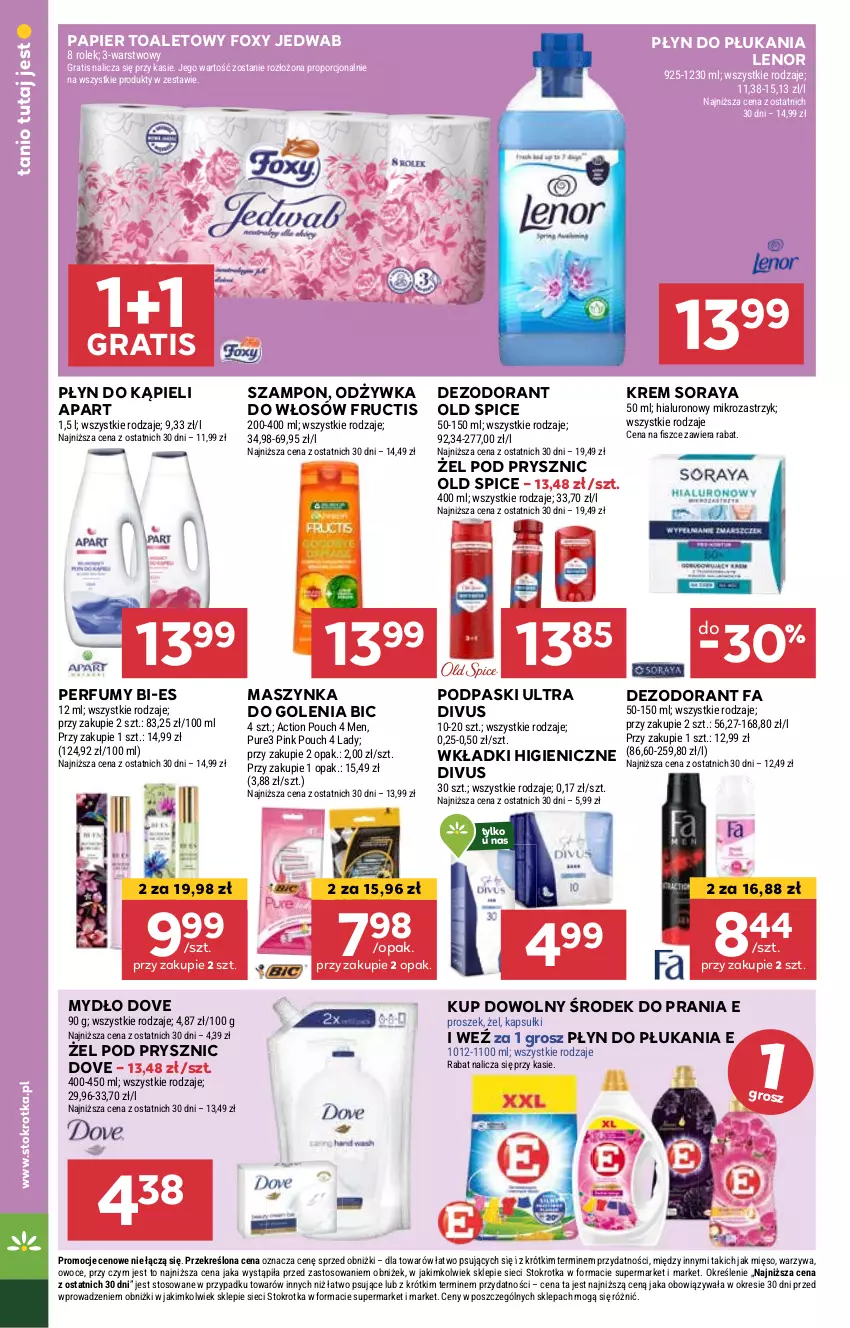 Gazetka promocyjna Stokrotka - Supermarket - ważna 16.01 do 22.01.2025 - strona 20 - produkty: BIC, Dezodorant, Dove, Fa, Foxy, Fructis, Gra, Lenor, Maszynka, Maszynka do golenia, Mięso, Mydło, Odżywka, Old Spice, Owoce, Papier, Papier toaletowy, Perfum, Płyn do kąpieli, Płyn do płukania, Podpaski, Por, Szampon, Szynka, Warzywa, Wkładki