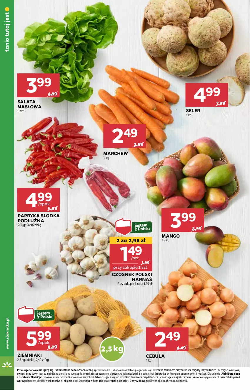 Gazetka promocyjna Stokrotka - Supermarket - ważna 16.01 do 22.01.2025 - strona 8 - produkty: Cebula, Czosnek, Harnaś, Mango, Masło, Mięso, Owoce, Papryka, Papryka słodka, Sałat, Sałata masłowa, Siatka, Warzywa, Ziemniaki