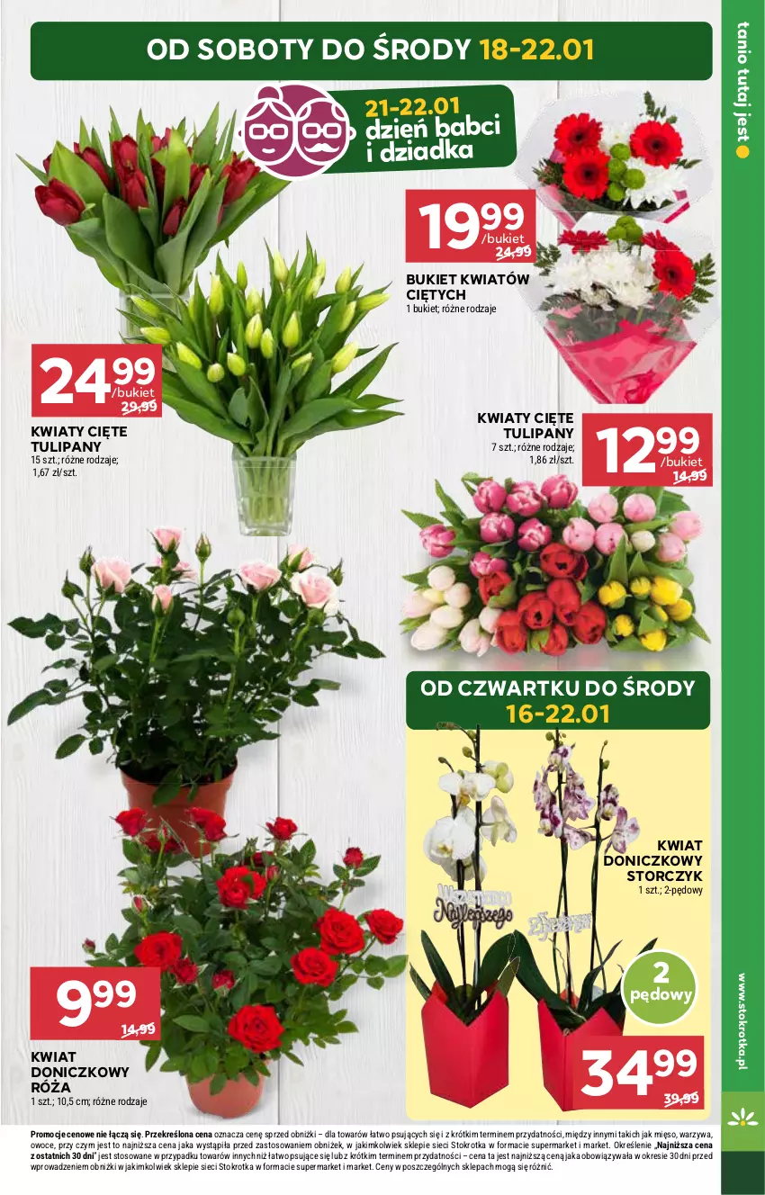 Gazetka promocyjna Stokrotka - Supermarket - ważna 16.01 do 22.01.2025 - strona 9 - produkty: Bukiet, Kwiaty cięte, Mięso, Owoce, Róża, Storczyk, Tulipan, Warzywa