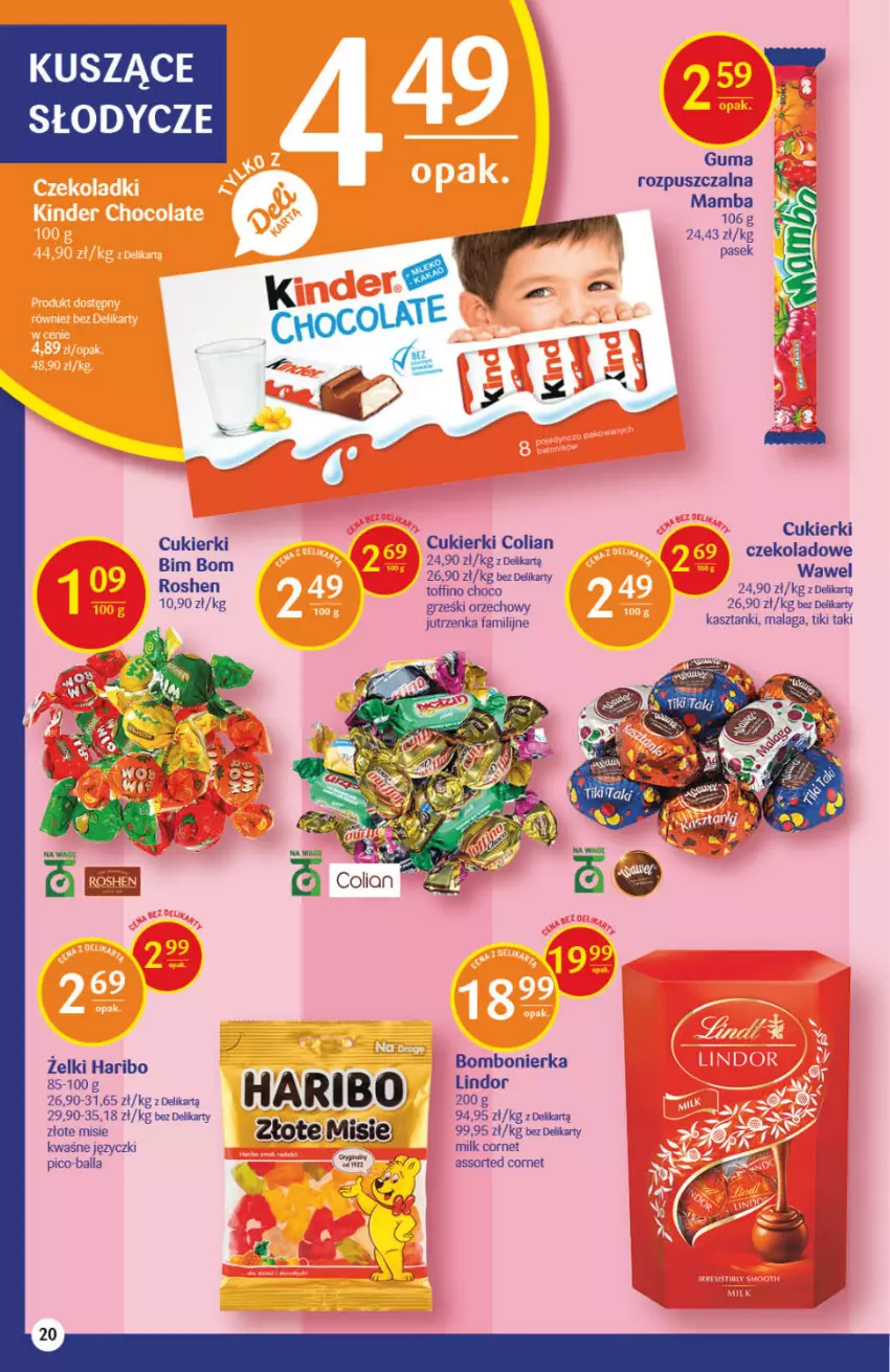 Gazetka promocyjna Delikatesy Centrum - Gazetka Delikatesy Centrum - ważna 02.09 do 08.09.2021 - strona 20 - produkty: Cukier, Cukierki, Fa, Grześki, Haribo, Jutrzenka, Lindor, Mamba, Pico-Balla, Toffino, Wawel