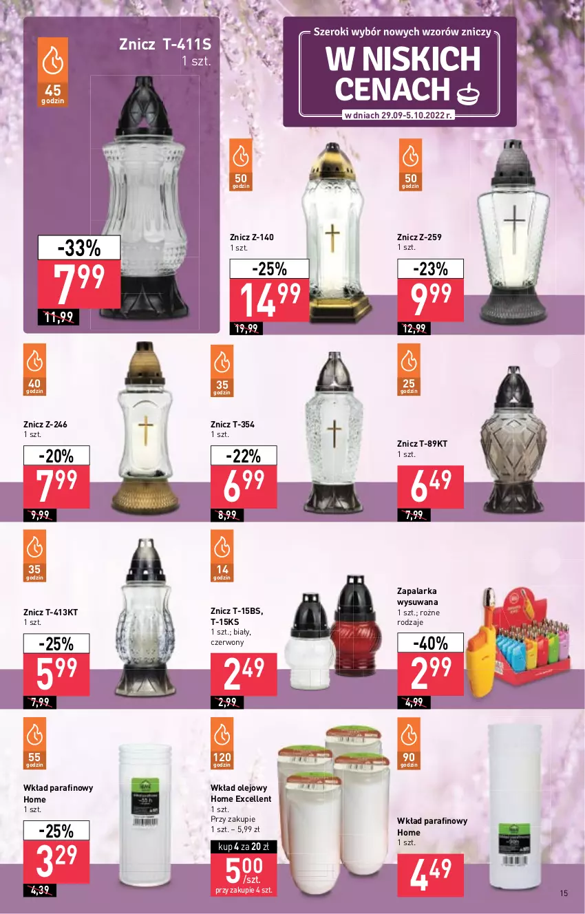 Gazetka promocyjna Stokrotka - Supermarket - ważna 29.09 do 05.10.2022 - strona 15 - produkty: Olej, Wkład olejowy, Zapalarka, Znicz