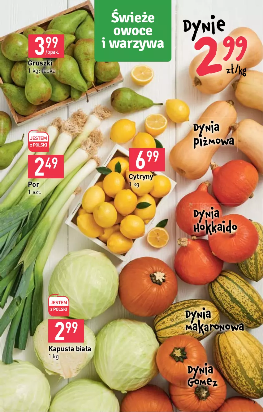 Gazetka promocyjna Stokrotka - Supermarket - ważna 29.09 do 05.10.2022 - strona 3 - produkty: Cytryny, Gruszki, Makaron, Owoce, Por, Warzywa
