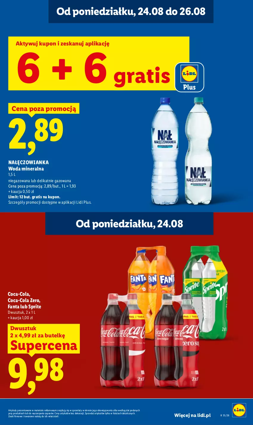 Gazetka promocyjna Lidl - Gazetka ważna od 24.08 do 26.08 - ważna 24.08 do 26.08.2026 - strona 23 - produkty: Coca-Cola, Fa, Fanta, Gra, Nałęczowianka, Sprite, Woda, Woda mineralna