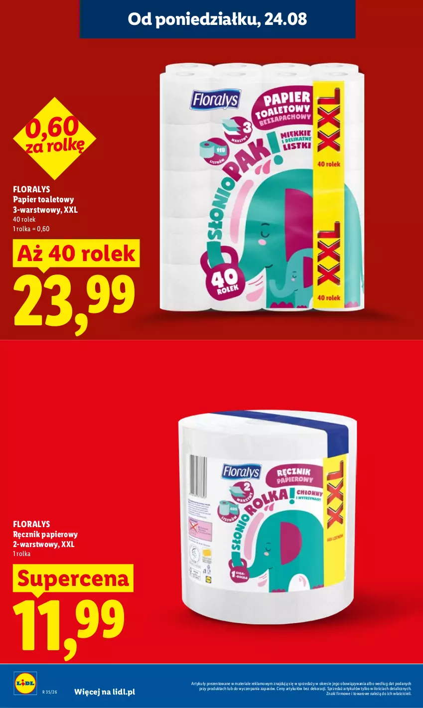 Gazetka promocyjna Lidl - Gazetka ważna od 24.08 do 26.08 - ważna 24.08 do 26.08.2026 - strona 24 - produkty: Flora, Papier, Papier toaletowy, Ręcznik