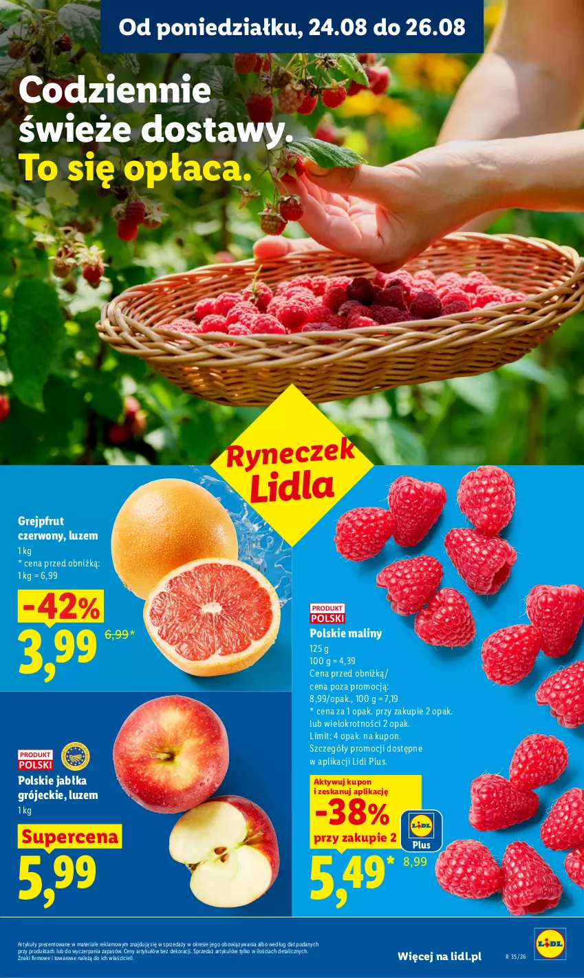 Gazetka promocyjna Lidl - Gazetka ważna od 24.08 do 26.08 - ważna 24.08 do 26.08.2026 - strona 39 - produkty: Grejpfrut, Jabłka, Maliny