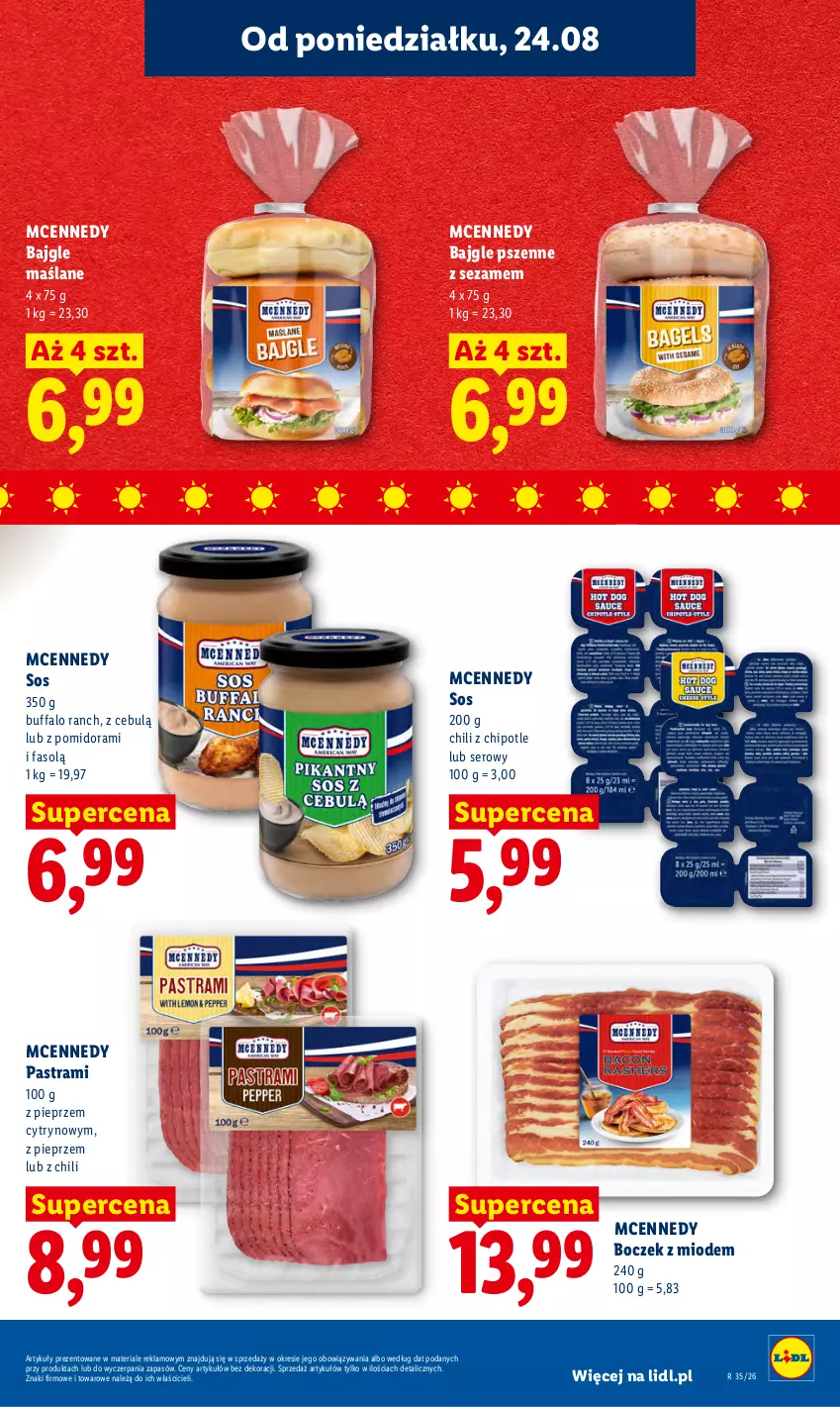 Gazetka promocyjna Lidl - Gazetka ważna od 24.08 do 26.08 - ważna 24.08 do 26.08.2026 - strona 57 - produkty: Bajgle, Boczek, Fa, Pieprz, Ser, Sezam, Sos