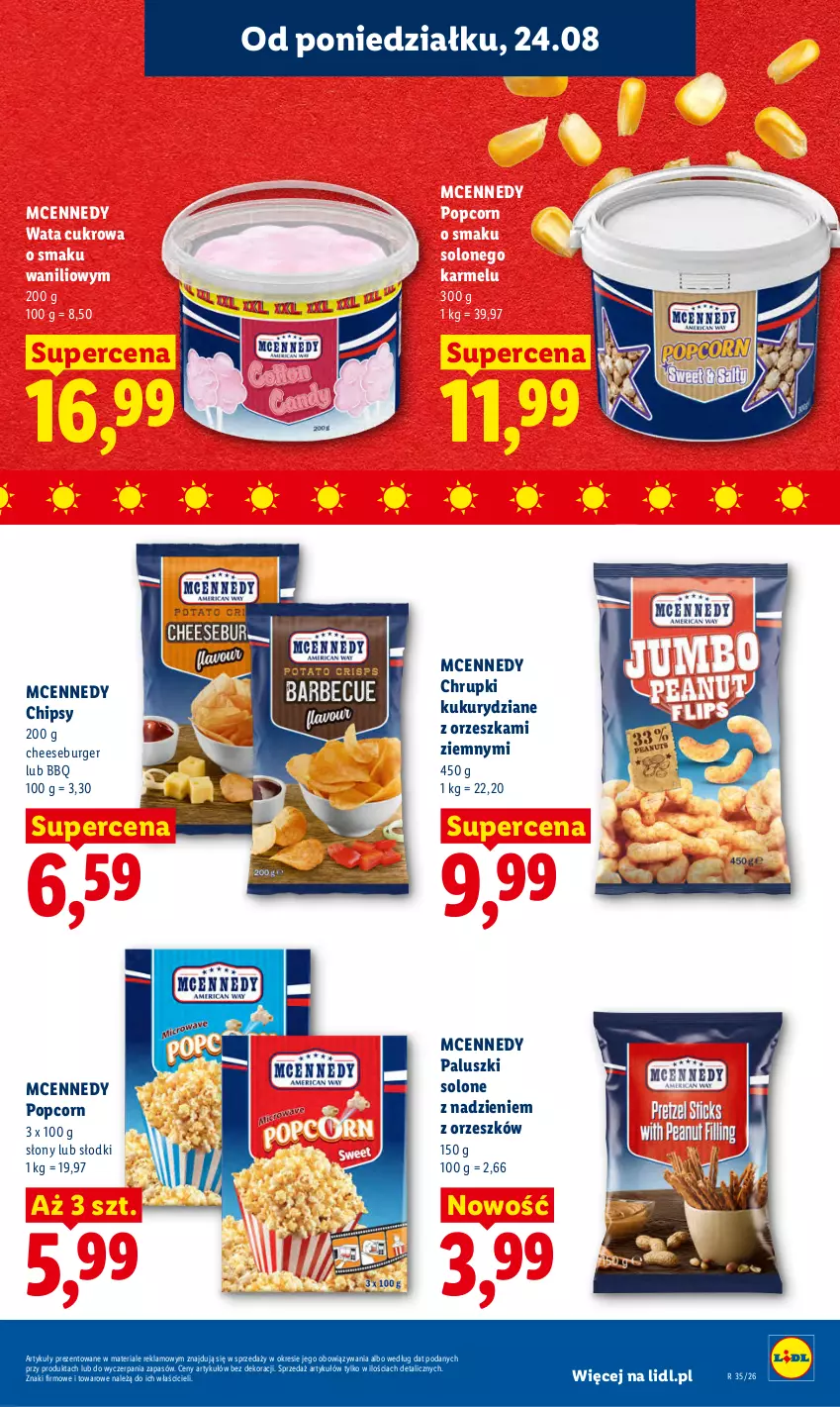 Gazetka promocyjna Lidl - Gazetka ważna od 24.08 do 26.08 - ważna 24.08 do 26.08.2026 - strona 59 - produkty: Burger, Chipsy, Chrupki, Popcorn, Wata cukrowa