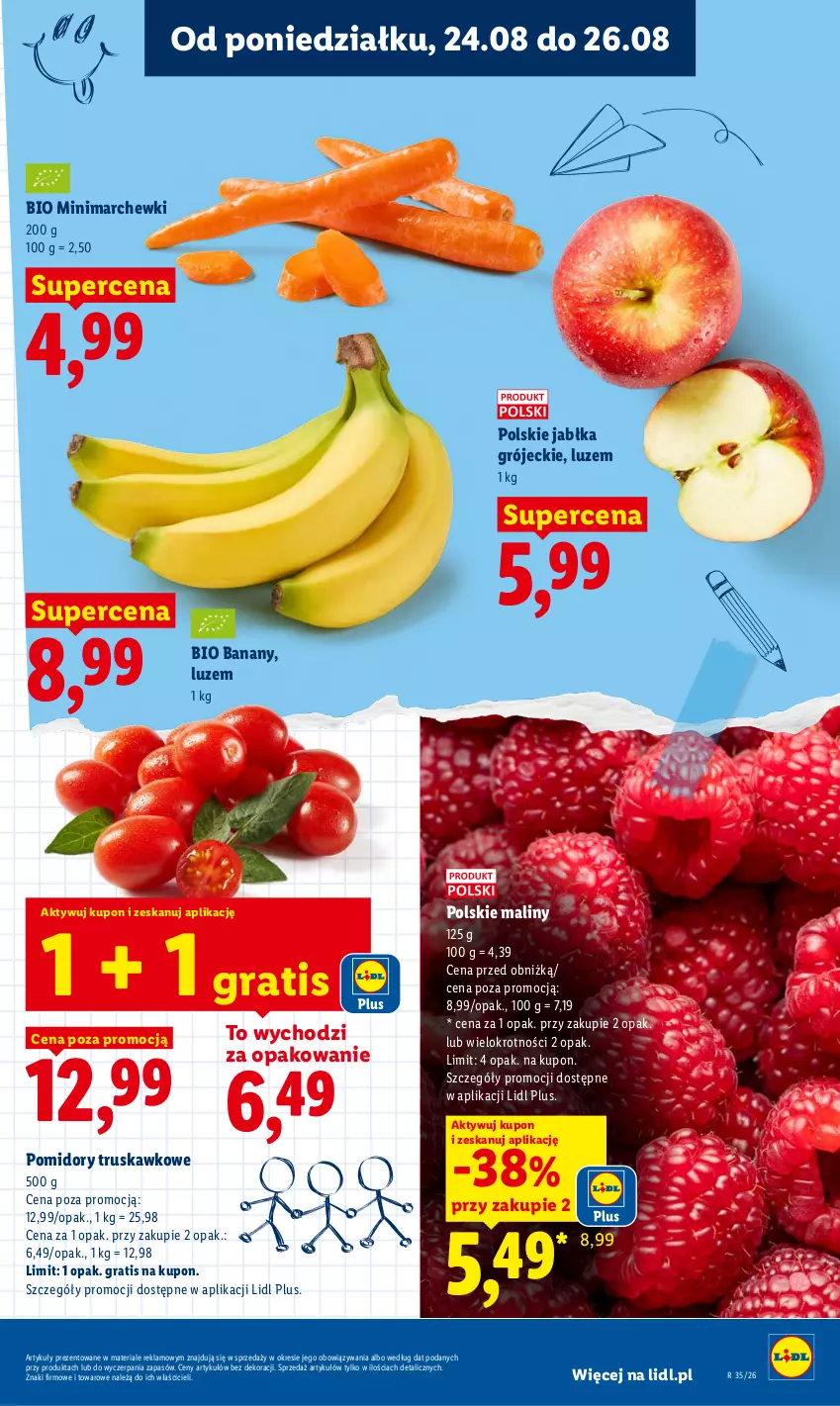 Gazetka promocyjna Lidl - Gazetka ważna od 24.08 do 26.08 - ważna 24.08 do 26.08.2026 - strona 67 - produkty: Banany, Gra, Jabłka, Maliny, Pomidory