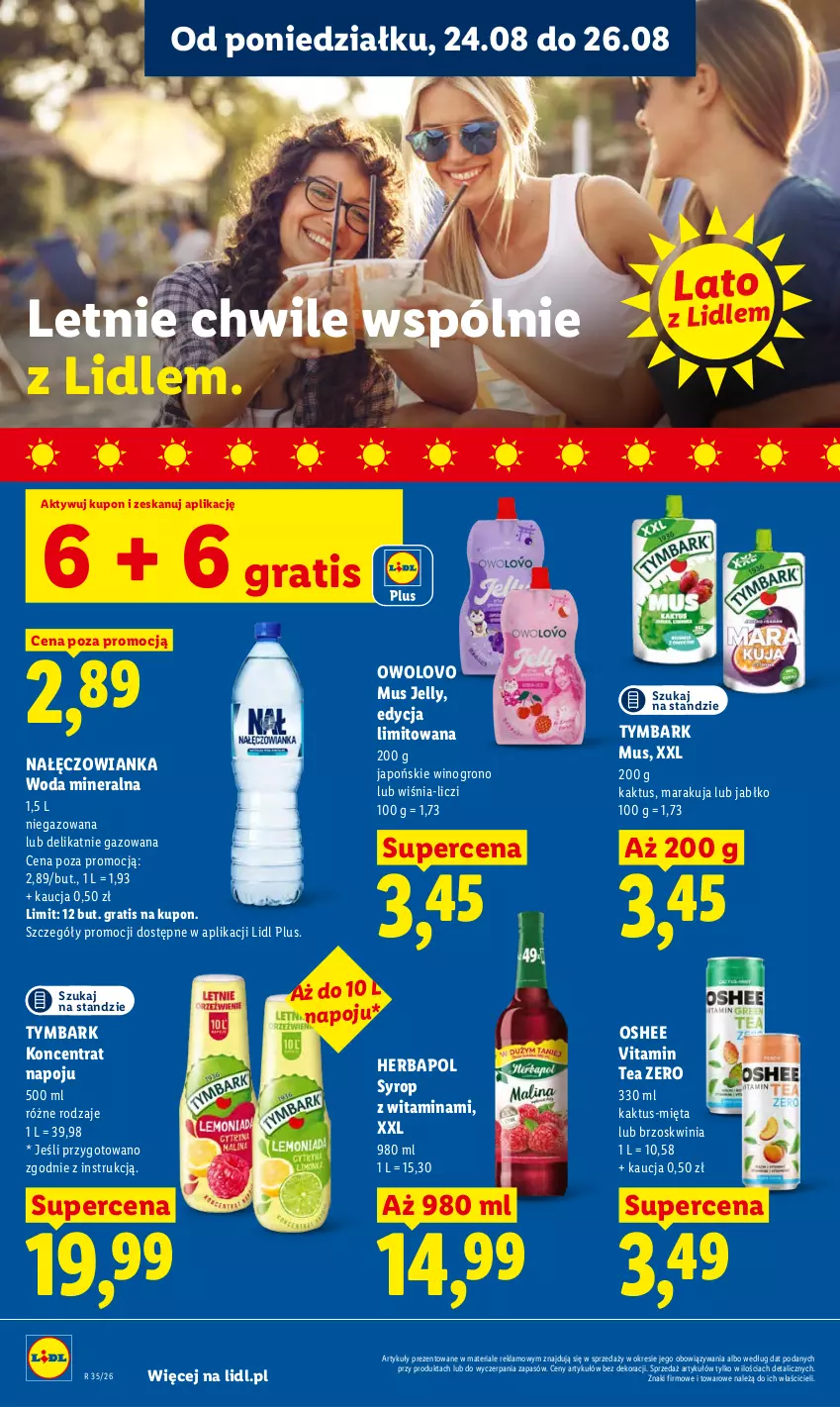 Gazetka promocyjna Lidl - Gazetka ważna od 24.08 do 26.08 - ważna 24.08 do 26.08.2026 - strona 74 - produkty: Gra, Herbapol, Kaktus, Liczi, Mięta, Mus, Nałęczowianka, Oshee, Syrop, Tymbark, Wino, Woda, Woda mineralna