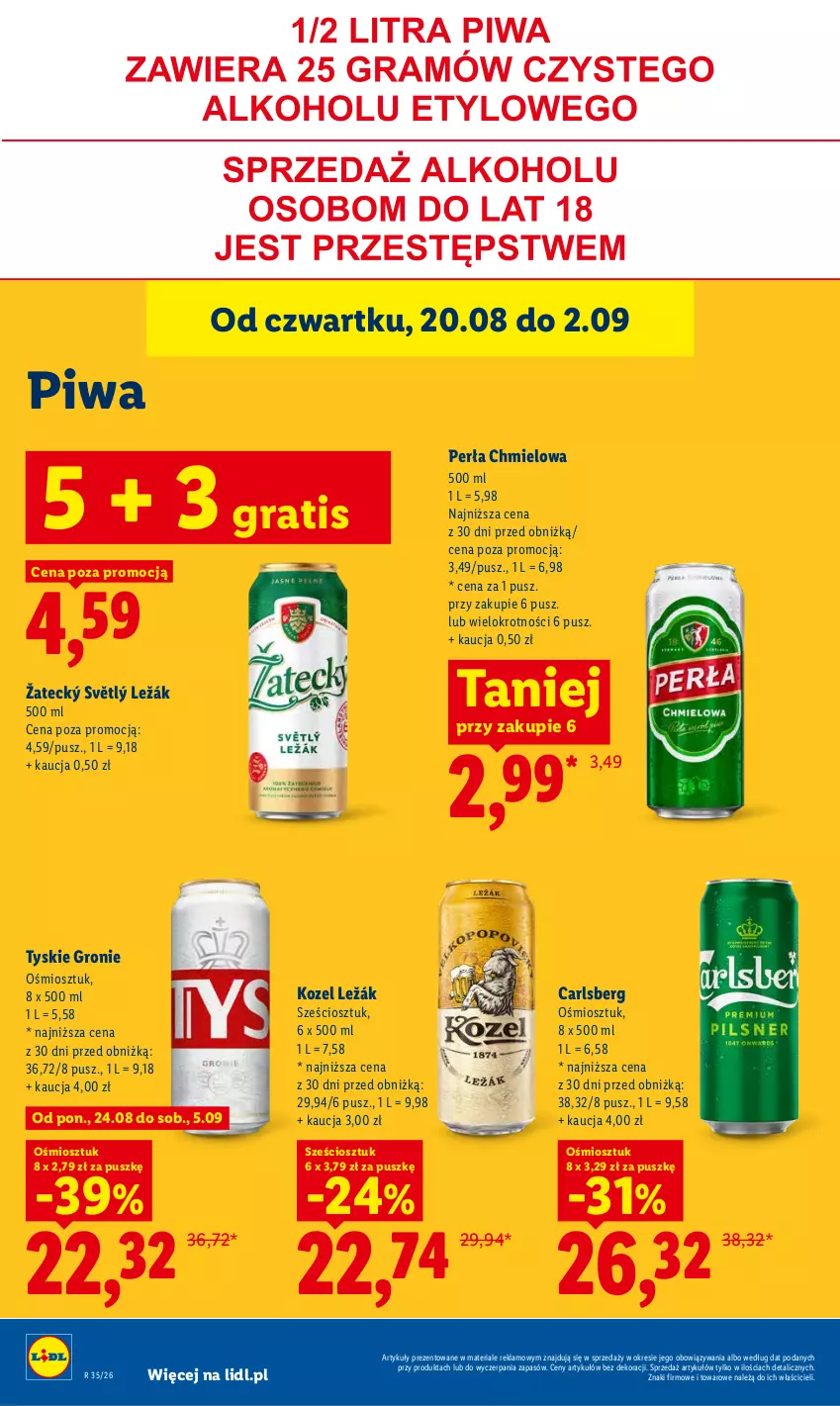 Gazetka promocyjna Lidl - Gazetka ważna od 24.08 do 26.08 - ważna 24.08 do 26.08.2026 - strona 76 - produkty: Carlsberg, Gra, Kozel, Perła, Piwa, Tyskie