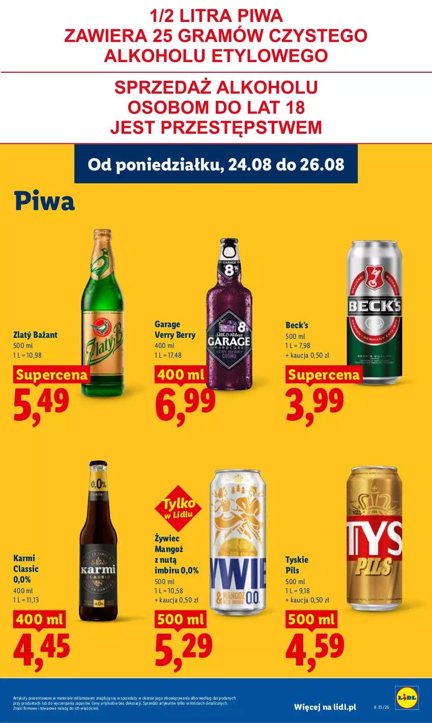 Gazetka promocyjna Lidl - Gazetka ważna od 24.08 do 26.08 - ważna 24.08 do 26.08.2026 - strona 77 - produkty: Imbir, Karmi, Mango, Piwa, Tyskie