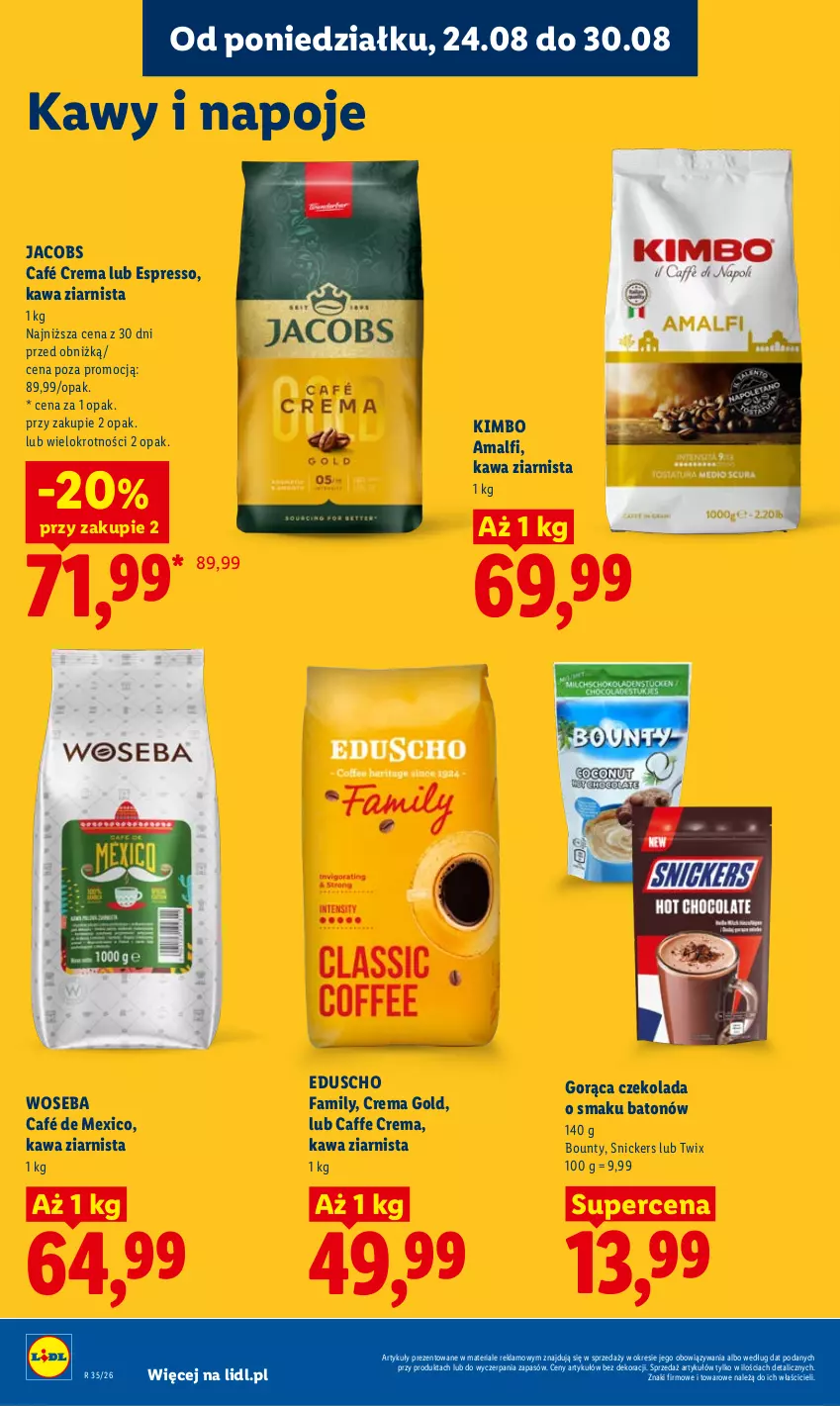 Gazetka promocyjna Lidl - Gazetka ważna od 24.08 do 26.08 - ważna 24.08 do 26.08.2026 - strona 78 - produkty: Baton, Bounty, Czekolada, Fa, Jacobs, Kawa, Kawa ziarnista, Napoje, Snickers, Twix, Woseba
