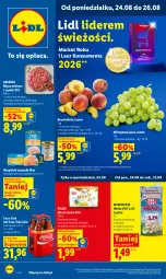 Gazetka promocyjna Lidl - Gazetka ważna od 24.08 do 26.08 - Gazetka - ważna od 26.08 do 26.08.2026 - strona 1 - produkty: Mięso mielone z szynki, Mięso mielone, Coca-Cola, Mlekovita, Laur, Pilos, Winogrona, Brzoskwinie, Tuńczyk, Wino, Masło, Mięso, Mleko