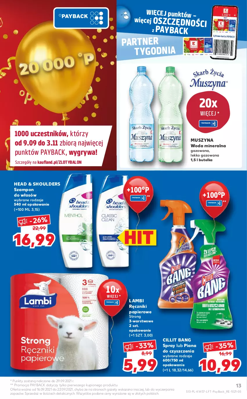 Gazetka promocyjna Kaufland - OFERTA TYGODNIA - ważna 16.09 do 22.09.2021 - strona 13 - produkty: Cillit Bang, Gry, Mus, Papier, Ręcznik, Ręczniki papierowe, Szampon, Szyna, Woda, Woda mineralna