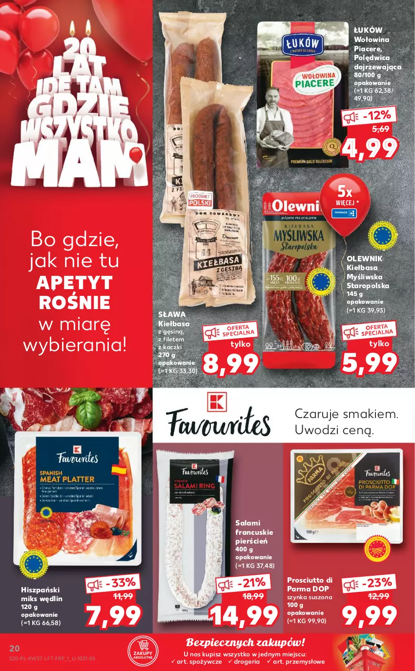 Gazetka promocyjna Kaufland - OFERTA TYGODNIA - ważna 16.09 do 22.09.2021 - strona 20 - produkty: Acer, Cień, Kiełbasa, Olewnik, Piec, Polędwica, Prosciutto, Salami, Szynka, Wołowina