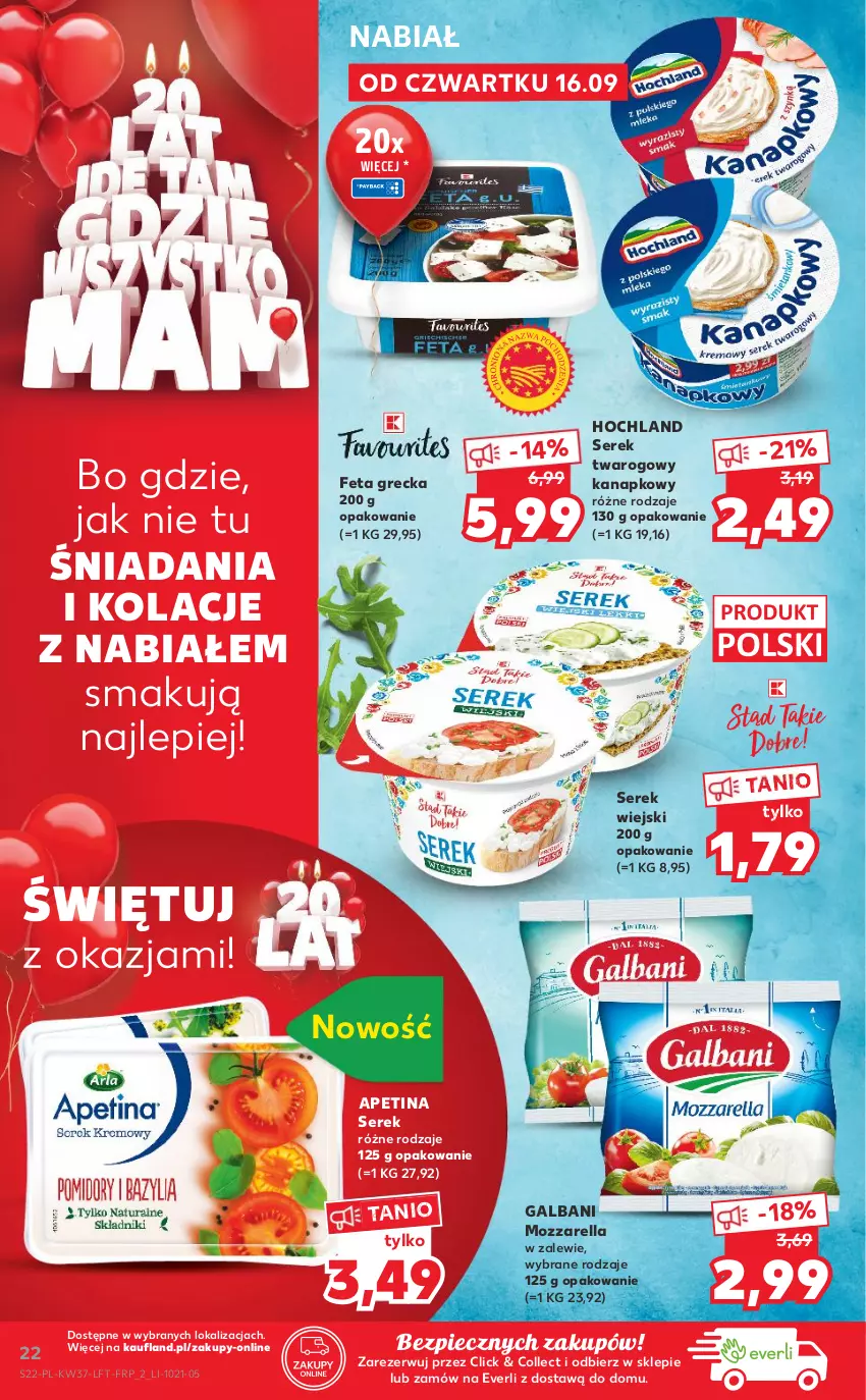 Gazetka promocyjna Kaufland - OFERTA TYGODNIA - ważna 16.09 do 22.09.2021 - strona 22 - produkty: Feta, Galbani, Hochland, Mozzarella, Piec, Ser, Serek, Serek twarogowy, Serek wiejski