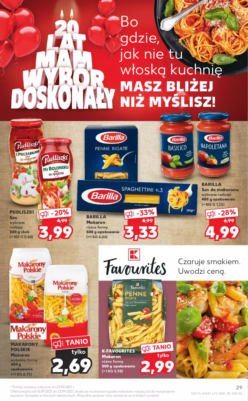 Gazetka promocyjna Kaufland - OFERTA TYGODNIA - ważna 16.09 do 22.09.2021 - strona 29 - produkty: Barilla, Fa, Makaron, Pudliszki, Sos, Sos do makaronu