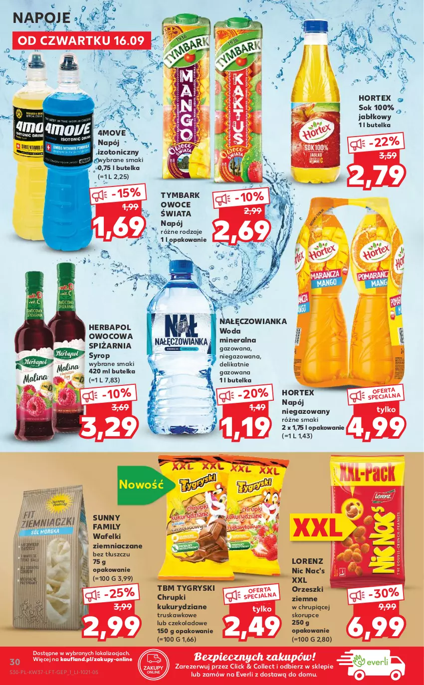 Gazetka promocyjna Kaufland - OFERTA TYGODNIA - ważna 16.09 do 22.09.2021 - strona 30 - produkty: Chrupki, Fa, Gry, Herbapol, Hortex, Lorenz, Nałęczowianka, Napój, Napój izotoniczny, Napój niegazowany, Napoje, Orzeszki, Orzeszki ziemne, Owoce, Piec, Sok, Syrop, Tymbark, Woda, Woda mineralna