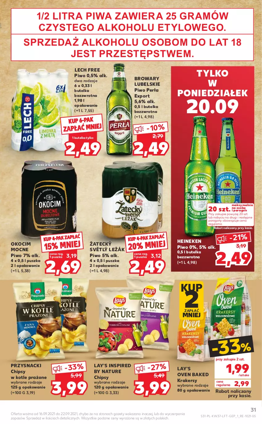 Gazetka promocyjna Kaufland - OFERTA TYGODNIA - ważna 16.09 do 22.09.2021 - strona 31 - produkty: Chipsy, Gra, Heineken, Koc, Krakersy, Okocim, Perła, Piwa, Piwo, Por, Przysnacki