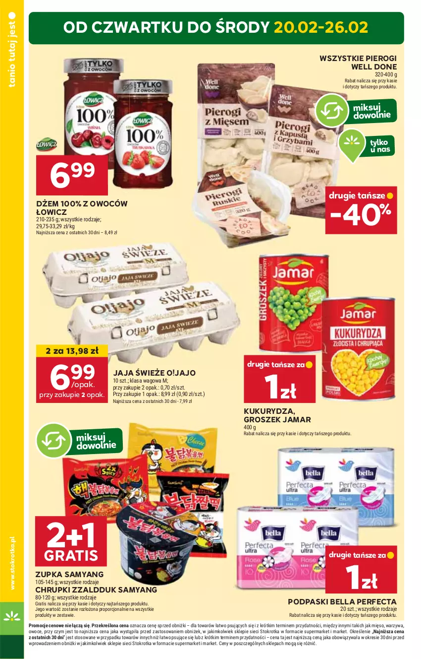 Gazetka promocyjna Stokrotka - Supermarket Opole/Radom - ważna 20.02 do 26.02.2025 - strona 4 - produkty: Bell, Bella, Chrupki, Dżem, Gra, Groszek, HP, Jaja, Kukurydza, Perfecta, Pierogi, Podpaski