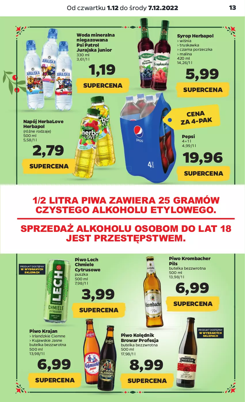 Gazetka promocyjna Netto - Artykuły spożywcze - ważna 01.12 do 07.12.2022 - strona 13 - produkty: Gra, Herbapol, Kujawski, Napój, Pepsi, Piwa, Piwo, Por, Psi Patrol, Syrop, Woda, Woda mineralna