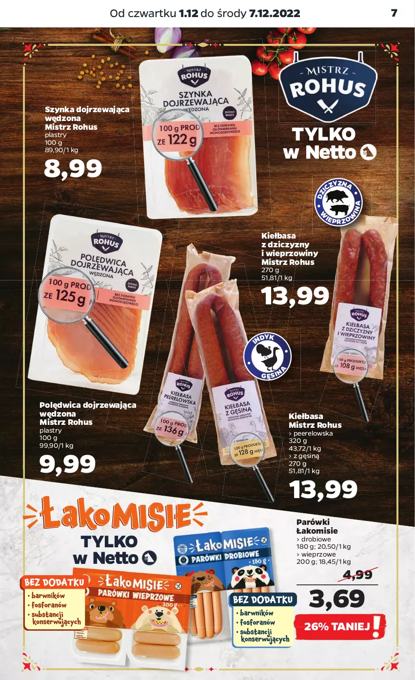 Gazetka promocyjna Netto - Artykuły spożywcze - ważna 01.12 do 07.12.2022 - strona 7 - produkty: Kiełbasa, Parówki, Polędwica, Szynka