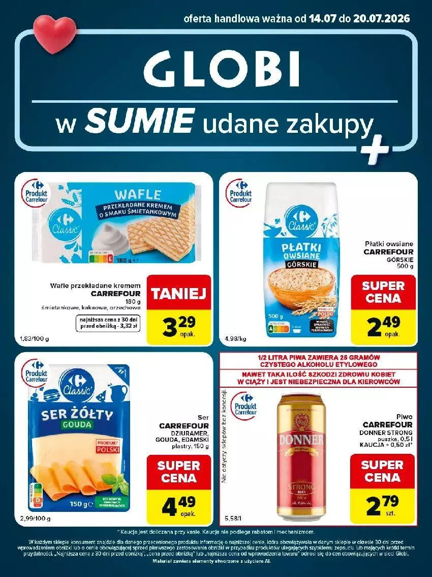 Gazetka promocyjna Carrefour - Gazetka Globi w SUMIE udane zakupy - ważna 14.07 do 20.07.2026 - strona 2 - produkty: Edam, Gouda, Gra, Kakao, Piec, Piwa, Płatki owsiane, Wafle