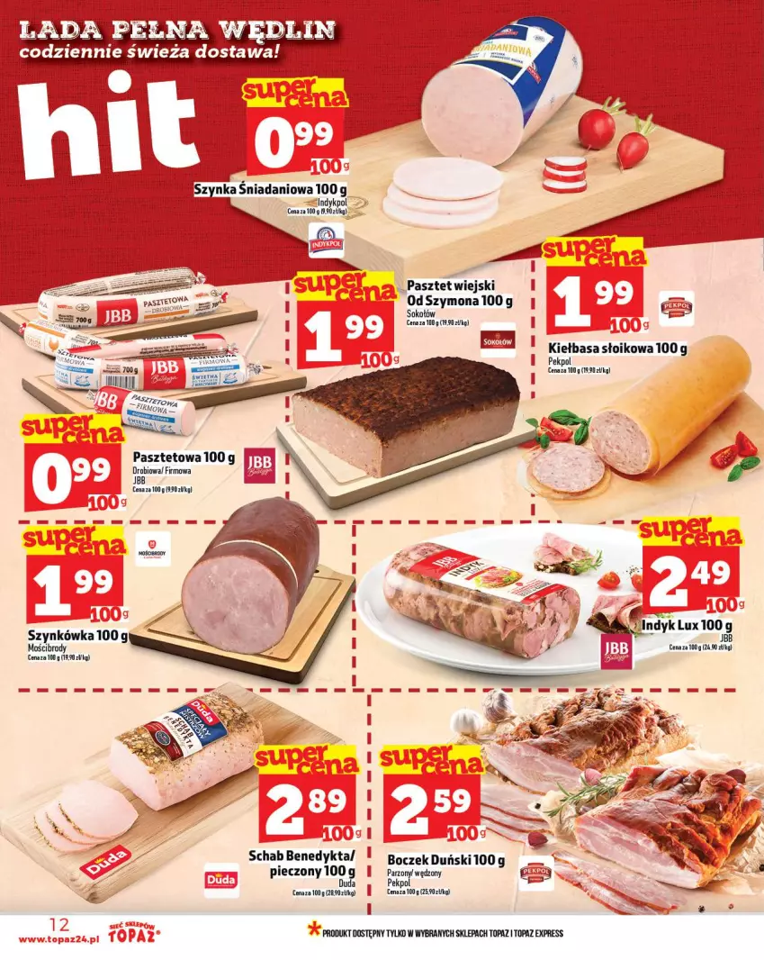 Gazetka promocyjna Topaz - Gazetka - ważna 16.10 do 22.10.2025 - strona 12 - produkty: Boczek, Danio, Kiełbasa, Pasztet, Pekpol, Piec, Schab Benedykta, Top