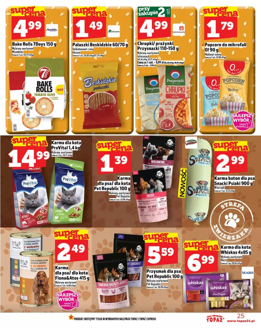 Gazetka promocyjna Topaz - Gazetka - ważna 16.10 do 22.10.2025 - strona 25 - produkty: Aksam, Bake Rolls, Beskidzki, Chrupki, Fa, Mars, Popcorn, Przysnacki, Top, Whiskas